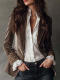 Mink Taupe Embroidered Polyester Velvet Blazer