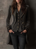 Embroidered Polyester Velvet Long Blazer