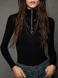 Black Ribbed Zip-Up Turtleneck Knit Top