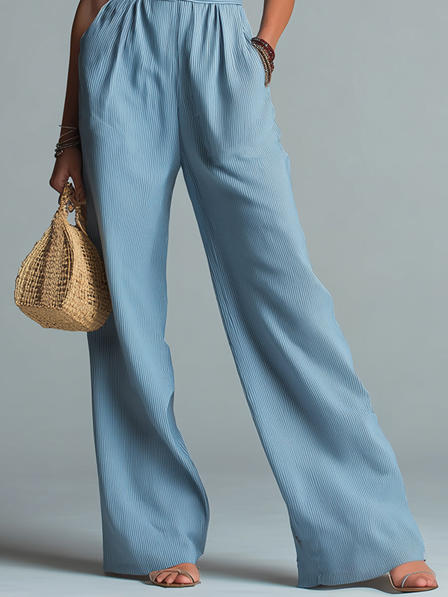 Retro Striped Wide-Leg Jumpsuit With Keyhole Neckline