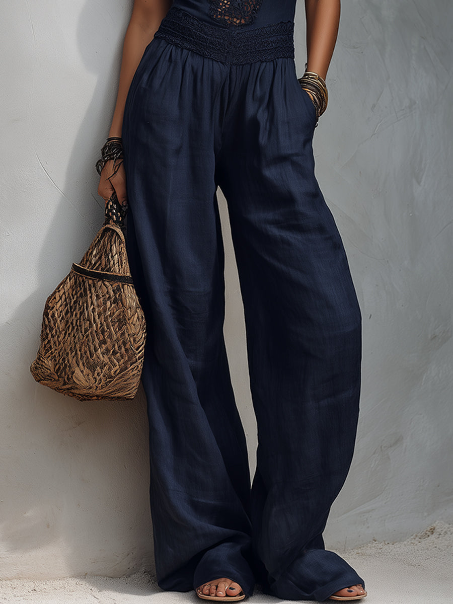 Stand-Collar Cutout-Panel Tencel Wide-Leg Jumpsuit