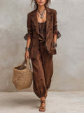Vintage Lace Cuffs Cotton-linen Blazer Matching Set