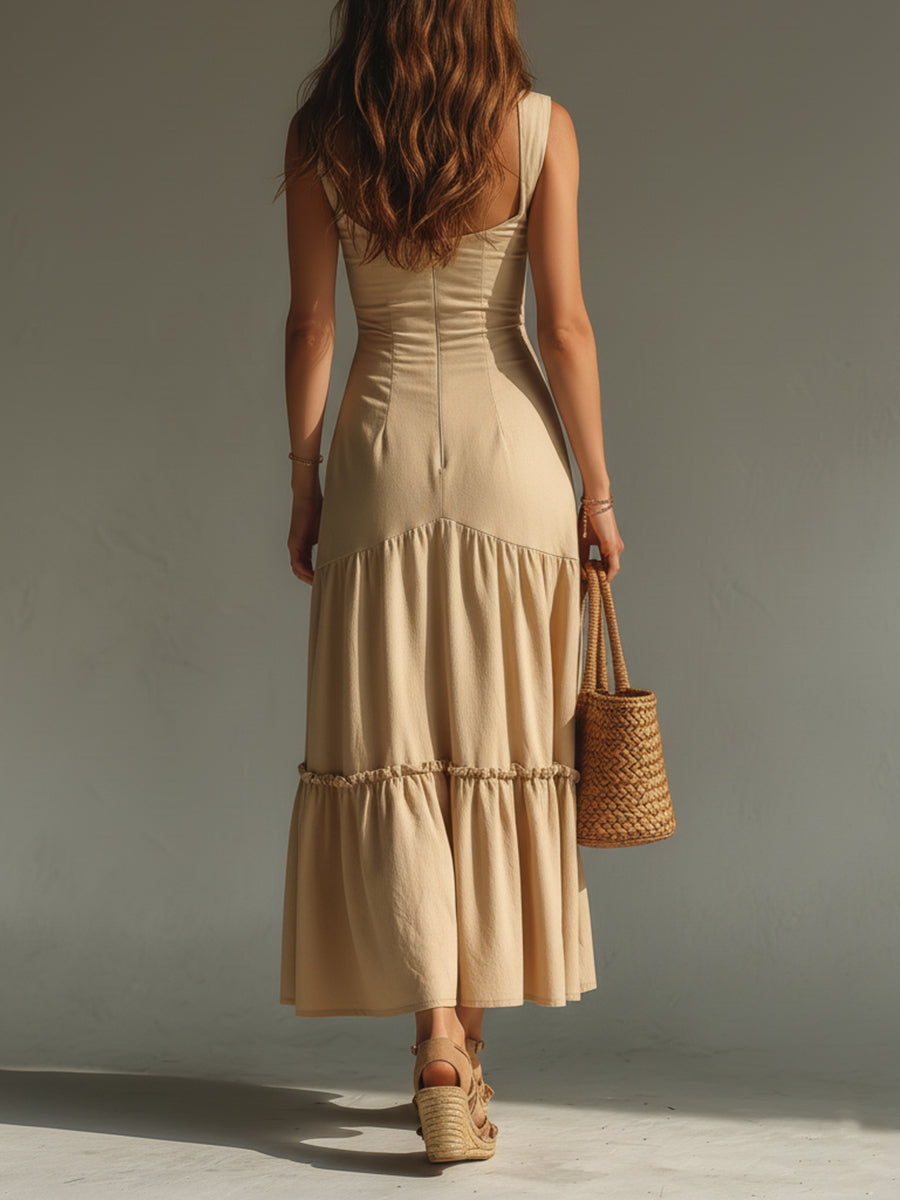 Vintage-style Maxi Dress With Ruffled Hem