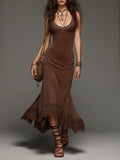 Retro Shiny Knitted Vest Maxi Dress With Lace Trim