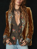 Vintage Lapel Velvet Floral Print Patchwork Blazer