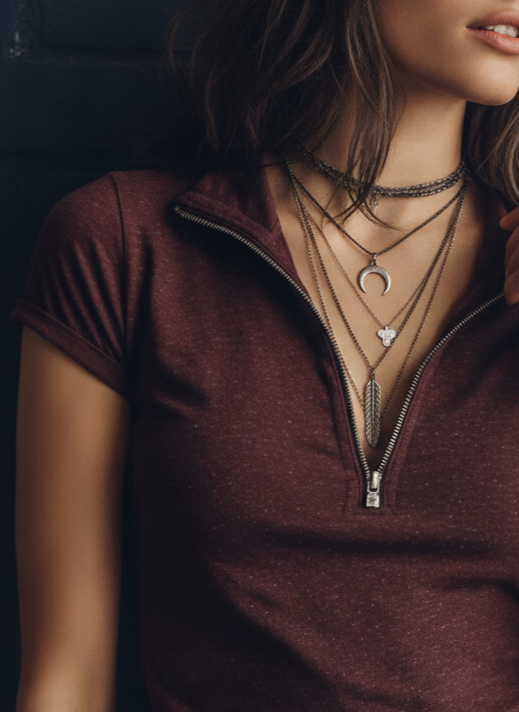 Classic Zip-Neck Snow-Wash Knit Top