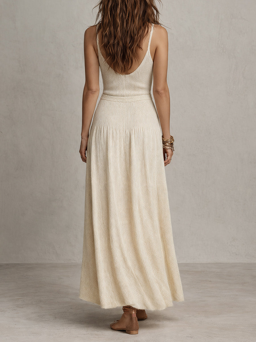 Vintage Knitted Button-down Sleeveless Maxi Dress