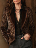 Retro Leopard Print Velvet Patchwork Blazer