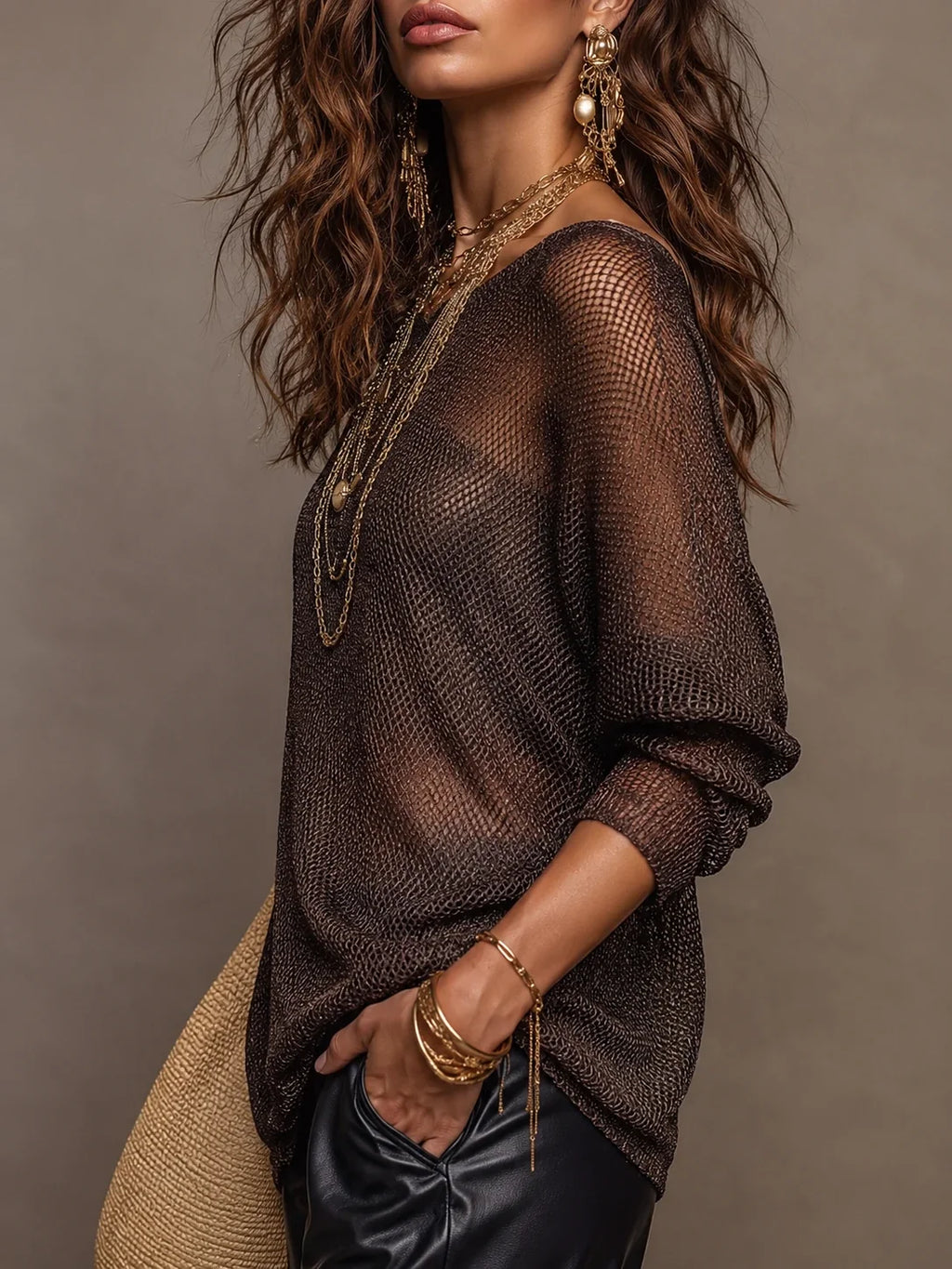 Bohemian Holiday Sheer Mesh Long Sleeve Top