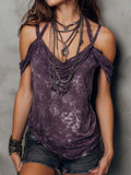 Retro Bohemian Tie-Dye Print Shoulder Strap Top