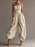 Bohemian Cotton Strapless Balloon-Leg Jumpsuit