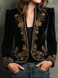 Luxury Baroque Gold Embroidered Velvet Blazer